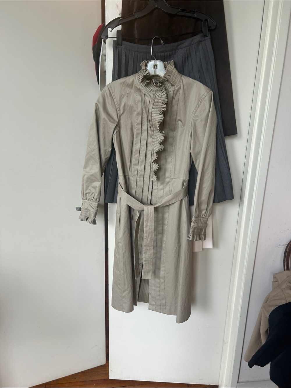 Twenty8Twelve Ruffled Collar Belted Trench Coat - Beige